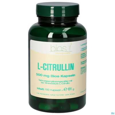 Sie sehen eine Packung Bios l Citrullin 500mg 100 Kapseln, Produktbild: 01 Bios l Citrullin 500mg 100 Kapseln, A-Nr.: 4103470 - 01