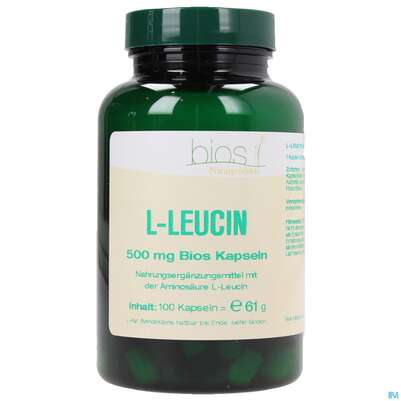 Sie sehen eine Packung Bios l-leucin 500mg 100 Kapseln, Produktbild: 01 Bios l-leucin 500mg 100 Kapseln, A-Nr.: 3892134 - 01