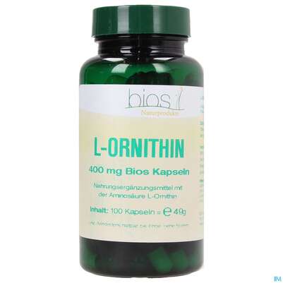 Sie sehen eine Packung Bios l-ornithin 400mg Kapseln 100 Kapseln, Produktbild: 01 Bios l-ornithin 400mg Kapseln 100 Kapseln, A-Nr.: 3892186 - 01