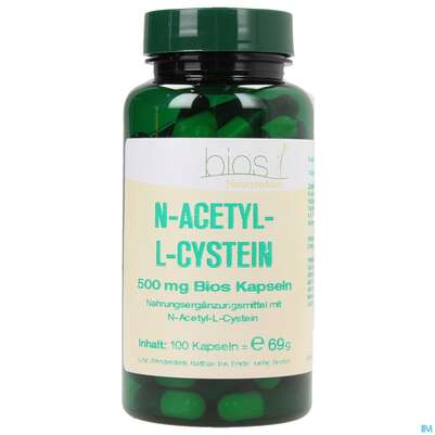 Sie sehen eine Packung Bios N-acetyl-l-cystein 500mg 100 Kapseln, Produktbild: 01 Bios N-acetyl-l-cystein 500mg 100 Kapseln, A-Nr.: 3892559 - 01