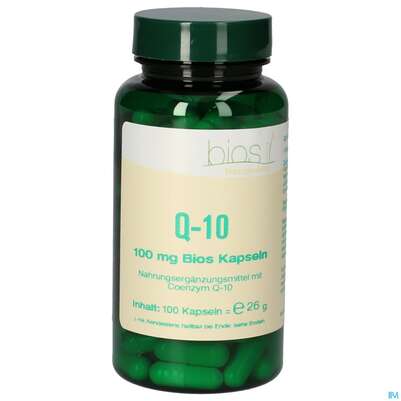 Sie sehen eine Packung Bios Q-10 100mg 100 Kapseln, Produktbild: 01 Bios Q-10 100mg 100 Kapseln, A-Nr.: 3892861 - 01