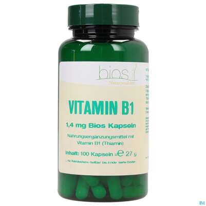 Sie sehen eine Packung Bios Vitamin B1 1,4mg 100 Kapseln, Produktbild: 01 Bios Vitamin B1 1,4mg 100 Kapseln, A-Nr.: 3893412 - 01