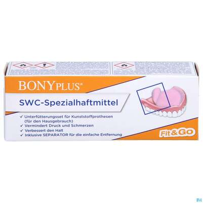Sie sehen eine Packung Bony Plus Swc Spezialhaftmittel 1st, Produktbild: 01 Bony Plus Swc Spezialhaftmittel 1st, A-Nr.: 2038076 - 01