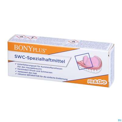 Sie sehen eine Packung Bony Plus Swc Spezialhaftmittel 1st, Produktbild: 02 Bony Plus Swc Spezialhaftmittel 1st, A-Nr.: 2038076 - 02