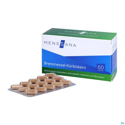Sie sehen eine Packung Brennnessel Kapseln -menssana +kuerbiskern 60st, Produktbild: 04 Brennnessel Kapseln -menssana +kuerbiskern 60st, A-Nr.: 4075638 - 04