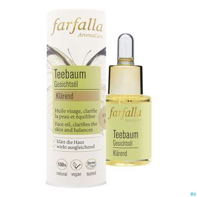 Sie sehen eine Packung Farfalla Gesichtsoel Teebaum Klaerend 15ml, Produktbild: 01 Farfalla Gesichtsoel Teebaum Klaerend 15ml, A-Nr.: 5602502 - 01