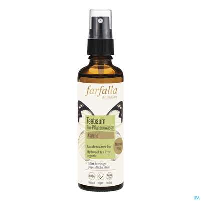 Sie sehen eine Packung Farfalla Pflanzenwasser/bio Klaerend Teebaum 75ml, Produktbild: 01 Farfalla Pflanzenwasser/bio Klaerend Teebaum 75ml, A-Nr.: 4860805 - 01