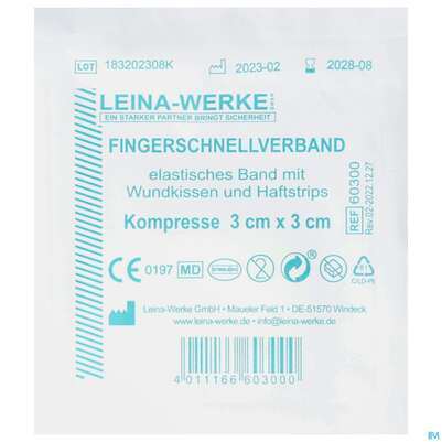 Sie sehen eine Packung Fingerverbaende Leina Schnellverband 3x3 1st, Produktbild: 01 Fingerverbaende Leina Schnellverband 3x3 1st, A-Nr.: 4588645 - 01