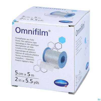 Sie sehen eine Packung Fixierpflaster Omnifilm 5mx 5cm 1st, Produktbild: 02 Fixierpflaster Omnifilm 5mx 5cm 1st, A-Nr.: 2020840 - 02