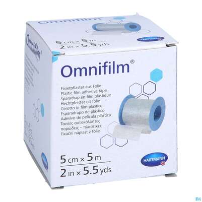 Sie sehen eine Packung Fixierpflaster Omnifilm 5mx 5cm 1st, Produktbild: 03 Fixierpflaster Omnifilm 5mx 5cm 1st, A-Nr.: 2020840 - 03