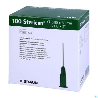 Sie sehen eine Packung Injektionsspritzen U.zubeh. Einmalkanuelen Braun Sterican Intramusk G21x2 0,80x50mm 46655 100st, Produktbild: 02 Injektionsspritzen U.zubeh. Einmalkanuelen Braun Sterican Intramusk G21x2 0,80x50mm 46655 100st, A-Nr.: 2963286 - 02