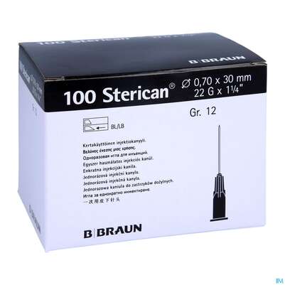 Sie sehen eine Packung Injektionsspritzen U.zubeh. Einmalkanuelen Sterican Standard Gr12 G22x1 1/4 0,7x 30mm 46576 100st, Produktbild: 03 Injektionsspritzen U.zubeh. Einmalkanuelen Sterican Standard Gr12 G22x1 1/4 0,7x 30mm 46576 100st, A-Nr.: 2692485 - 03