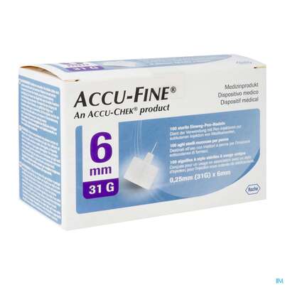 Sie sehen eine Packung Injektionsspritzen U.zubeh. Insulin Accu-fine Pen Nadeln 0,25mm(31g)/6mm 100st, Produktbild: 02 Injektionsspritzen U.zubeh. Insulin Accu-fine Pen Nadeln 0,25mm(31g)/6mm 100st, A-Nr.: 3676198 - 02