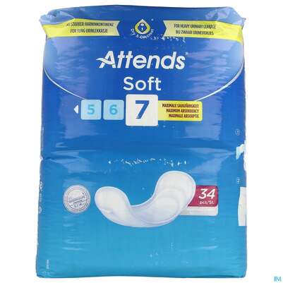 Sie sehen eine Packung Inkontinenz Attends Einlagen Soft 7 34st, Produktbild: 01 Inkontinenz Attends Einlagen Soft 7 34st, A-Nr.: 3791462 - 01