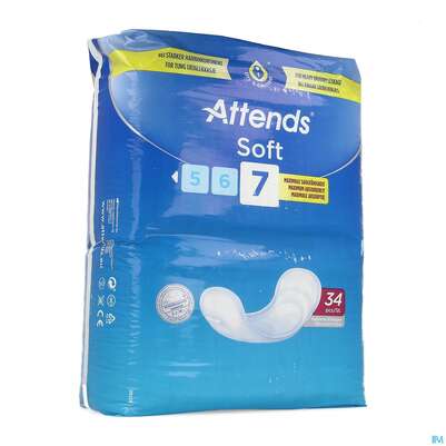 Sie sehen eine Packung Inkontinenz Attends Einlagen Soft 7 34st, Produktbild: 03 Inkontinenz Attends Einlagen Soft 7 34st, A-Nr.: 3791462 - 03