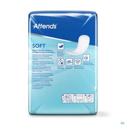 Sie sehen eine Packung Inkontinenz Attends Einlagen Soft 7 34st, Produktbild: 04 Inkontinenz Attends Einlagen Soft 7 34st, A-Nr.: 3791462 - 04