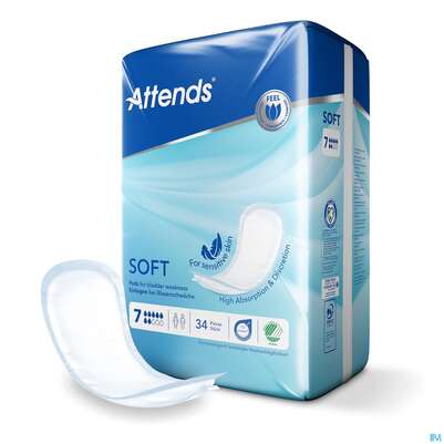 Sie sehen eine Packung Inkontinenz Attends Einlagen Soft 7 34st, Produktbild: 05 Inkontinenz Attends Einlagen Soft 7 34st, A-Nr.: 3791462 - 05