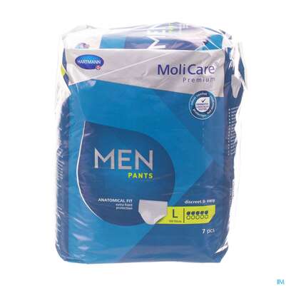Sie sehen eine Packung Inkontinenz Molicare Premium/men/pants Tropfen 5 Large 7st, Produktbild: 03 Inkontinenz Molicare Premium/men/pants Tropfen 5 Large 7st, A-Nr.: 4918901 - 03