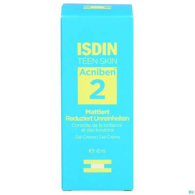 Sie sehen eine Packung Isdin Acniben/teen Gel Cream 40ml, Produktbild: 01 Isdin Acniben/teen Gel Cream 40ml, A-Nr.: 5589368 - 01