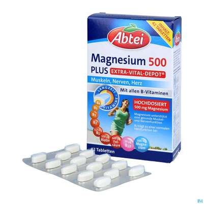 Sie sehen eine Packung Magnesium Tabl 500 Plus Abtei Titandioxidfrei 50000 42st, Produktbild: 05 Magnesium Tabl 500 Plus Abtei Titandioxidfrei 50000 42st, A-Nr.: 5720302 - 05