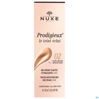 Sie sehen eine Packung Nuxe Tinted Moist Bb Cream Le Teint Eclat 24h Moisturising Medium 30ml, Produktbild: 01 Nuxe Tinted Moist Bb Cream Le Teint Eclat 24h Moisturising Medium 30ml, A-Nr.: 5893729 - 01