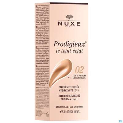 Sie sehen eine Packung Nuxe Tinted Moist Bb Cream Le Teint Eclat 24h Moisturising Medium 30ml, Produktbild: 02 Nuxe Tinted Moist Bb Cream Le Teint Eclat 24h Moisturising Medium 30ml, A-Nr.: 5893729 - 02