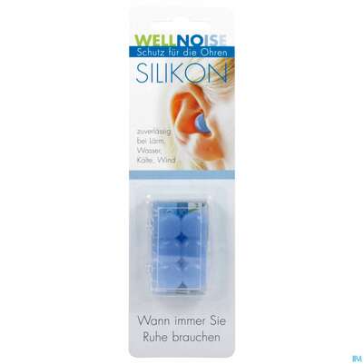 Sie sehen eine Packung Ohrenschutz Wellnoise Ohrenstopfen Silikon Blister Blau 6st, Produktbild: 01 Ohrenschutz Wellnoise Ohrenstopfen Silikon Blister Blau 6st, A-Nr.: 3209456 - 01