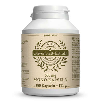 Sie sehen eine Packung Olivenblattextrakt MONO 500mg Kapseln 180 Stk., Produktbild: 01 Olivenblattextrakt MONO 500mg Kapseln 180 Stk., A-Nr.: 4593244 - 01