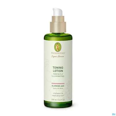 Sie sehen eine Packung Primavera Glowing Age Toning Lotion Perfectly Illuminating 100ml, Produktbild: 01 Primavera Glowing Age Toning Lotion Perfectly Illuminating 100ml, A-Nr.: 5660379 - 01