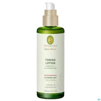 Sie sehen eine Packung Primavera Glowing Age Toning Lotion Perfectly Illuminating 100ml, Produktbild: 02 Primavera Glowing Age Toning Lotion Perfectly Illuminating 100ml, A-Nr.: 5660379 - 02