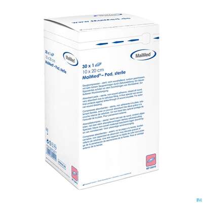 Sie sehen eine Packung Saugkompresse Steril Maimed Pad 10x 20cm Nr 25410 30st, Produktbild: 01 Saugkompresse Steril Maimed Pad 10x 20cm Nr 25410 30st, A-Nr.: 4779049 - 01
