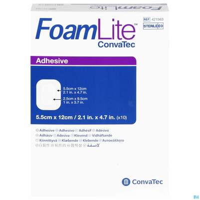 Sie sehen eine Packung Schaumverband Adhaesiv Foam Lite Convatec 5,5x12cm 42156 10st, Produktbild: 01 Schaumverband Adhaesiv Foam Lite Convatec 5,5x12cm 42156 10st, A-Nr.: 4556160 - 01