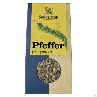 Sie sehen eine Packung Sonnentor Bio Pfeffer Gruen Ganz 00834 20g, Produktbild: 01 Sonnentor Bio Pfeffer Gruen Ganz 00834 20g, A-Nr.: 5717369 - 01