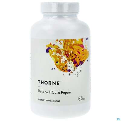 Sie sehen eine Packung Thorne Kapseln Betaine Hcl+pepsin Centrosan 225st, Produktbild: 01 Thorne Kapseln Betaine Hcl+pepsin Centrosan 225st, A-Nr.: 4066384 - 01
