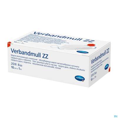 Verbandmull -hartmann 20-faedig Zz 8fach 10cmx 1m 1st, A-Nr.: 2221395 - 01
