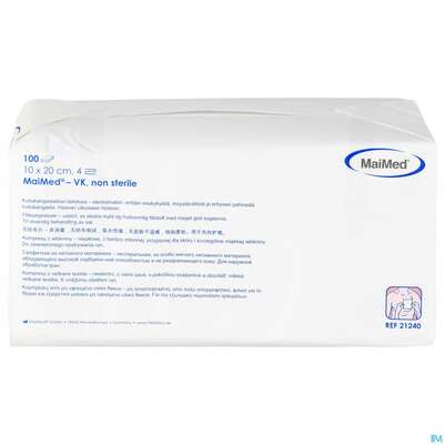 Sie sehen eine Packung Vlieskompressen 4fach Unsteril 10x 20cm Maimed 100st, Produktbild: 01 Vlieskompressen 4fach Unsteril 10x 20cm Maimed 100st, A-Nr.: 4795864 - 01