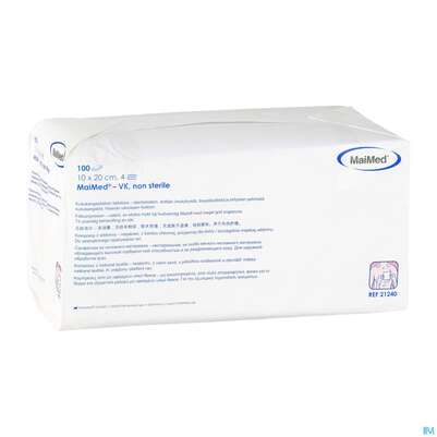 Sie sehen eine Packung Vlieskompressen 4fach Unsteril 10x 20cm Maimed 100st, Produktbild: 02 Vlieskompressen 4fach Unsteril 10x 20cm Maimed 100st, A-Nr.: 4795864 - 02