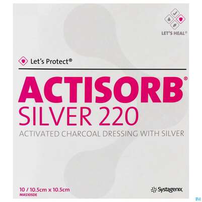 Sie sehen eine Packung Wundauflagen Actisorb/silver 220 -chemomedica Mas105 10,5x 10,5cm 10st, Produktbild: 01 Wundauflagen Actisorb/silver 220 -chemomedica Mas105 10,5x 10,5cm 10st, A-Nr.: 2380610 - 01