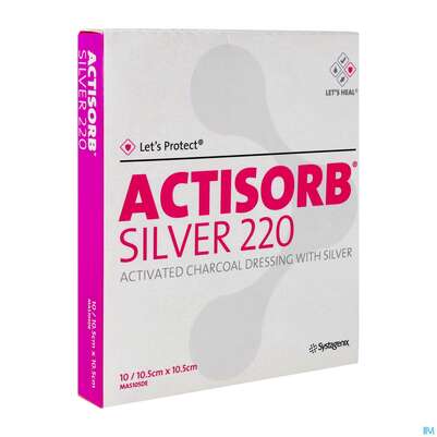 Sie sehen eine Packung Wundauflagen Actisorb/silver 220 -chemomedica Mas105 10,5x 10,5cm 10st, Produktbild: 02 Wundauflagen Actisorb/silver 220 -chemomedica Mas105 10,5x 10,5cm 10st, A-Nr.: 2380610 - 02