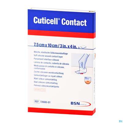 Sie sehen eine Packung Wundauflagen Cuticell/contact Distanzgitter Silikon 7,5x10cm 72680 5st, Produktbild: 01 Wundauflagen Cuticell/contact Distanzgitter Silikon 7,5x10cm 72680 5st, A-Nr.: 4254074 - 01