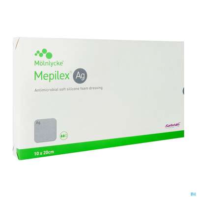 Sie sehen eine Packung Wundverband Mepilex Silikon Ag 10x 20cm 5st, Produktbild: 02 Wundverband Mepilex Silikon Ag 10x 20cm 5st, A-Nr.: 3627260 - 02