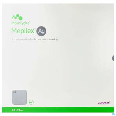Sie sehen eine Packung Wundverband Mepilex Silikon Ag 20x 20cm 5st, Produktbild: 01 Wundverband Mepilex Silikon Ag 20x 20cm 5st, A-Nr.: 3627283 - 01