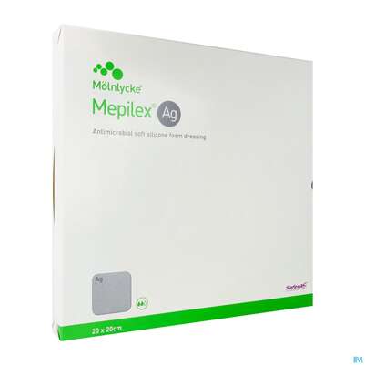 Sie sehen eine Packung Wundverband Mepilex Silikon Ag 20x 20cm 5st, Produktbild: 02 Wundverband Mepilex Silikon Ag 20x 20cm 5st, A-Nr.: 3627283 - 02