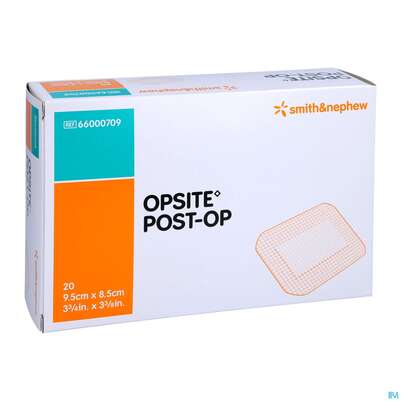 Sie sehen eine Packung Wundverband Opsite Post-op 8,5x 9,5cm 20st, Produktbild: 03 Wundverband Opsite Post-op 8,5x 9,5cm 20st, A-Nr.: 1703229 - 03