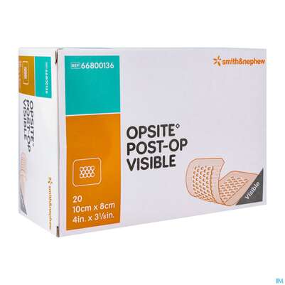 Sie sehen eine Packung Wundverband Opsite Post-op Visible 10x 8cm 20st, Produktbild: 02 Wundverband Opsite Post-op Visible 10x 8cm 20st, A-Nr.: 3435106 - 02