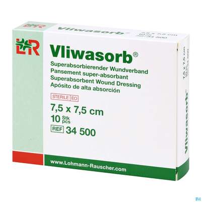 Wundverband Vliwasorb 7,5x 7,5cm 10st, A-Nr.: 4012655 - 01