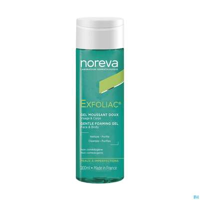 Sie sehen eine Packung Noreva Exfoliac Reinigungsgel Mild 200ml, Produktbild: 02 Noreva Exfoliac Reinigungsgel Mild 200ml, A-Nr.: 5826650 - 02