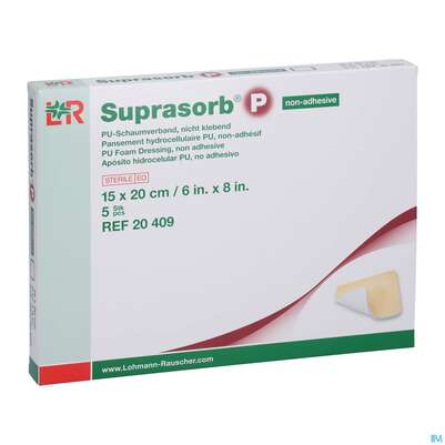 Sie sehen eine Packung Schaumverband Pu-suprasorb Steril P Nichtklebend 15x 20cm 5st, Produktbild: 03 Schaumverband Pu-suprasorb Steril P Nichtklebend 15x 20cm 5st, A-Nr.: 2575590 - 03