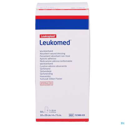 Sie sehen eine Packung Wundverband Leukomed/steril Verklebungsschutz 10x20cm 50st, Produktbild: 01 Wundverband Leukomed/steril Verklebungsschutz 10x20cm 50st, A-Nr.: 3072922 - 01