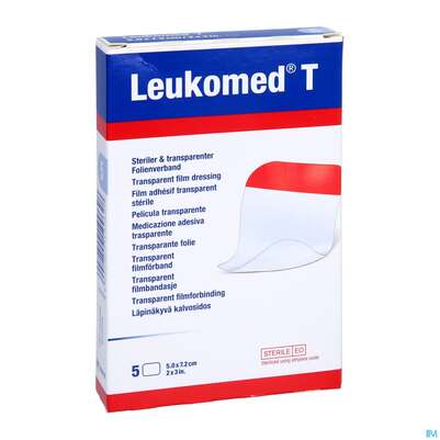 Sie sehen eine Packung Wundverband Leukomed/t Folienverband/o.auflage Steril 7,2x 5cm 5st, Produktbild: 03 Wundverband Leukomed/t Folienverband/o.auflage Steril 7,2x 5cm 5st, A-Nr.: 3091115 - 03